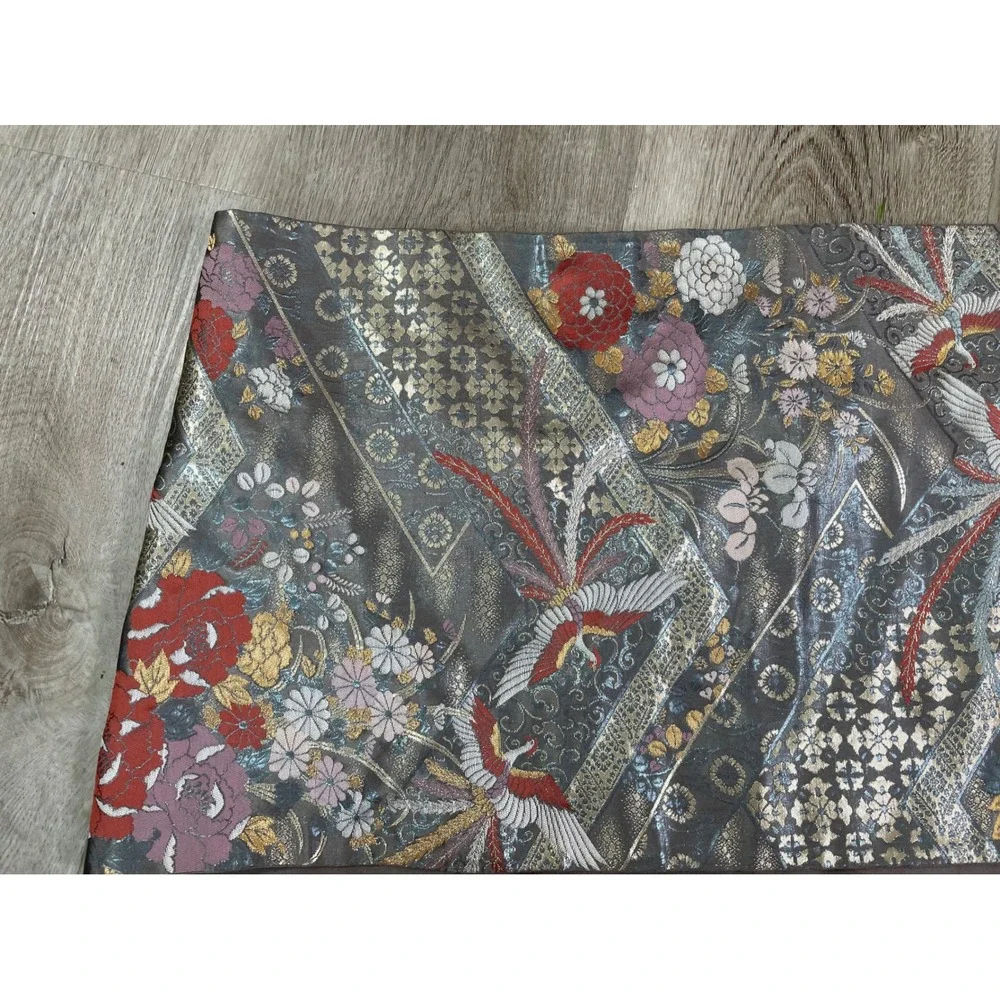 Gray Floral‎ Phoenix Bird Table Runner 58 in Asian Japanese Decor